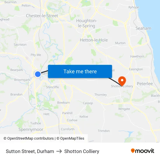 Sutton Street, Durham to Shotton Colliery map