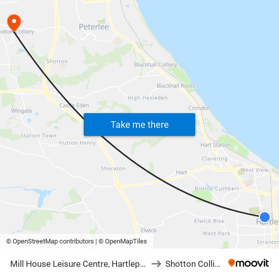 Mill House Leisure Centre, Hartlepool to Shotton Colliery map