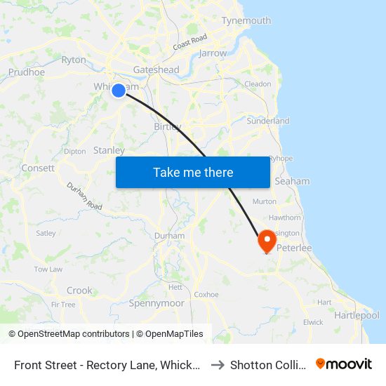 Front Street - Rectory Lane, Whickham to Shotton Colliery map