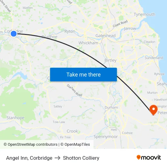 Angel Inn, Corbridge to Shotton Colliery map