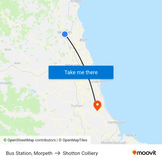 Bus Station, Morpeth to Shotton Colliery map