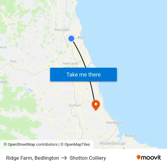Ridge Farm, Bedlington to Shotton Colliery map