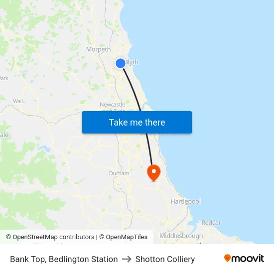 Bank Top, Bedlington Station to Shotton Colliery map