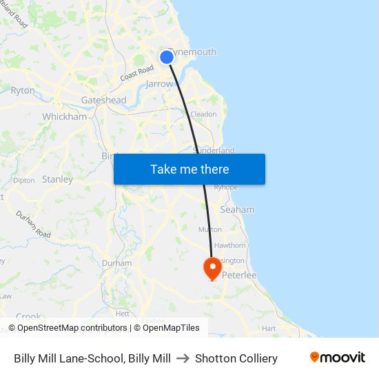 Billy Mill Lane-School, Billy Mill to Shotton Colliery map