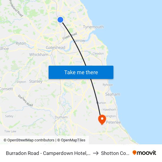 Burradon Road - Camperdown Hotel, Burradon to Shotton Colliery map