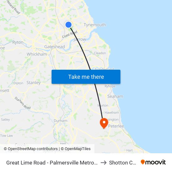 Great Lime Road - Palmersville Metro, Palmersville to Shotton Colliery map