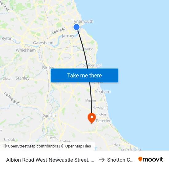 Albion Road West-Newcastle Street, North Shields to Shotton Colliery map
