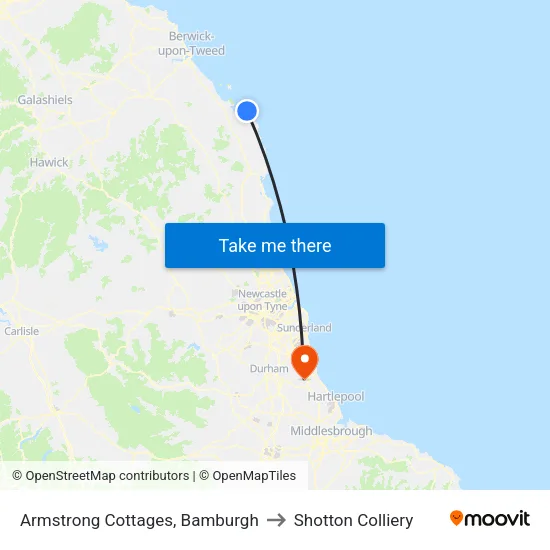 Armstrong Cottages, Bamburgh to Shotton Colliery map