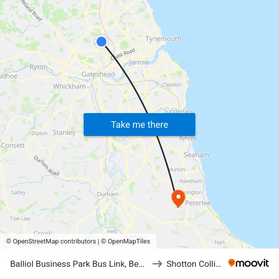 Balliol Business Park Bus Link, Benton to Shotton Colliery map