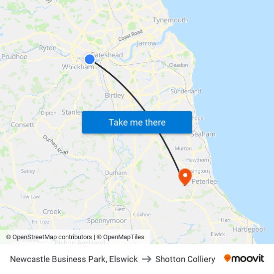 Newcastle Business Park, Elswick to Shotton Colliery map