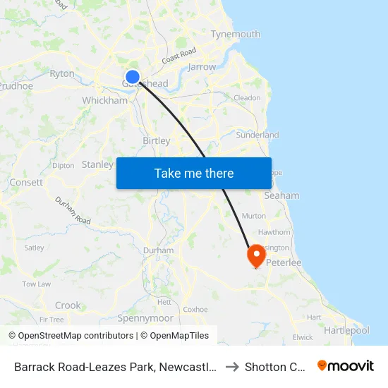 Barrack Road-Leazes Park, Newcastle upon Tyne to Shotton Colliery map