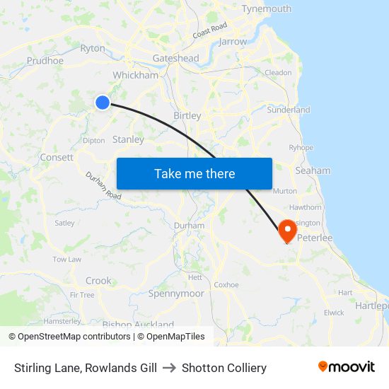 Stirling Lane, Rowlands Gill to Shotton Colliery map