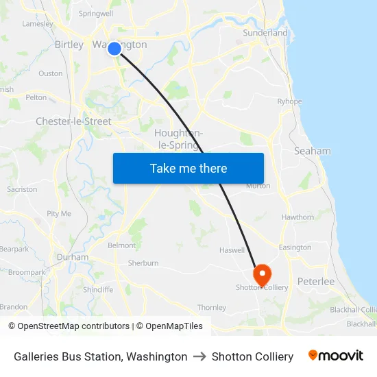 Galleries Bus Station, Washington to Shotton Colliery map