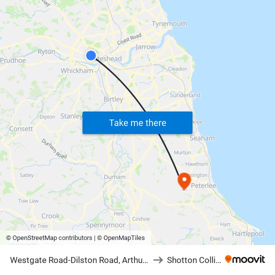 Westgate Road-Dilston Road, Arthurs Hill to Shotton Colliery map