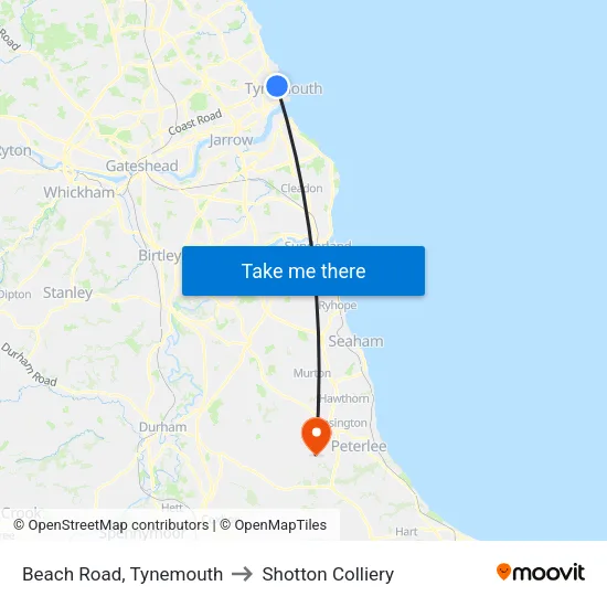 Beach Road, Tynemouth to Shotton Colliery map