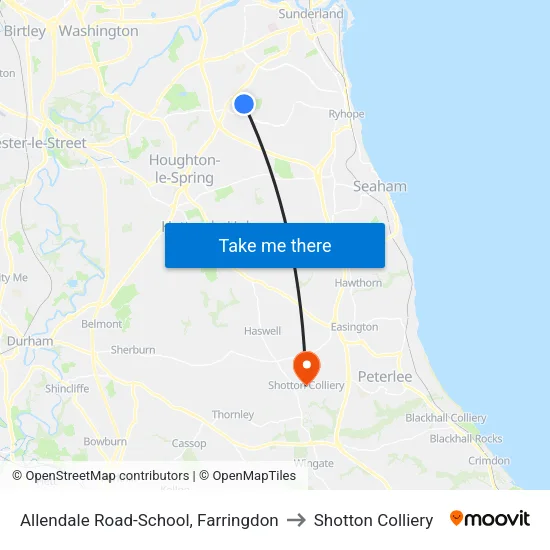 Allendale Road-School, Farringdon to Shotton Colliery map