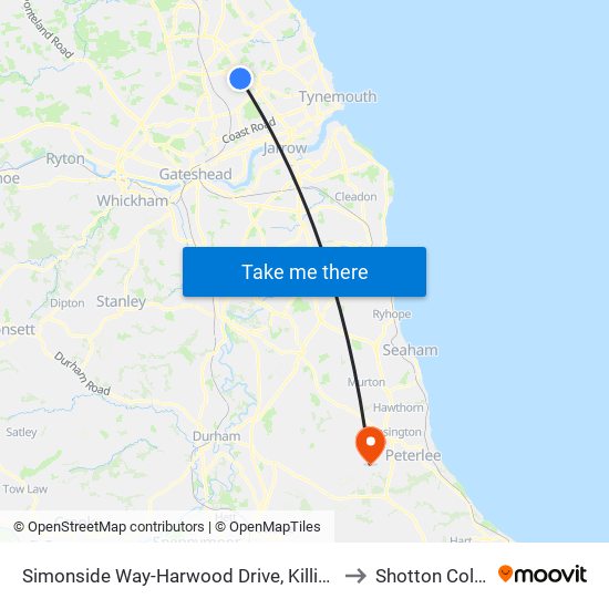 Simonside Way-Harwood Drive, Killingworth to Shotton Colliery map