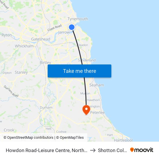 Howdon Road-Leisure Centre, North Shields to Shotton Colliery map