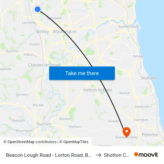 Beacon Lough Road - Lorton Road, Beacon Lough to Shotton Colliery map