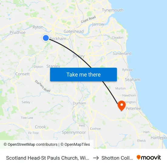 Scotland Head-St Pauls Church, Winlaton to Shotton Colliery map