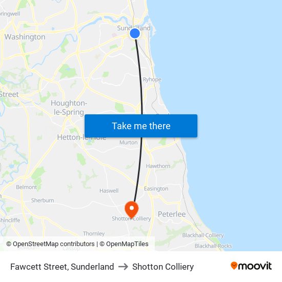Fawcett Street, Sunderland to Shotton Colliery map