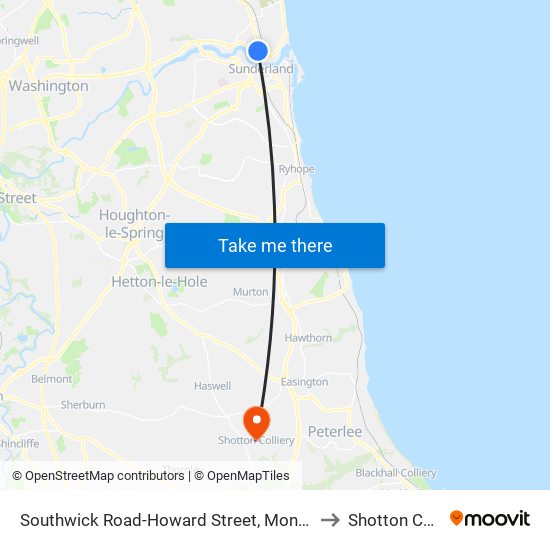 Southwick Road-Howard Street, Monkwearmouth to Shotton Colliery map