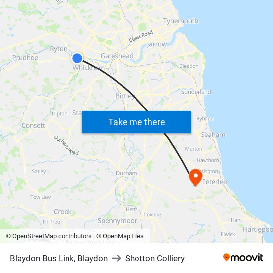 Blaydon Bus Link, Blaydon to Shotton Colliery map