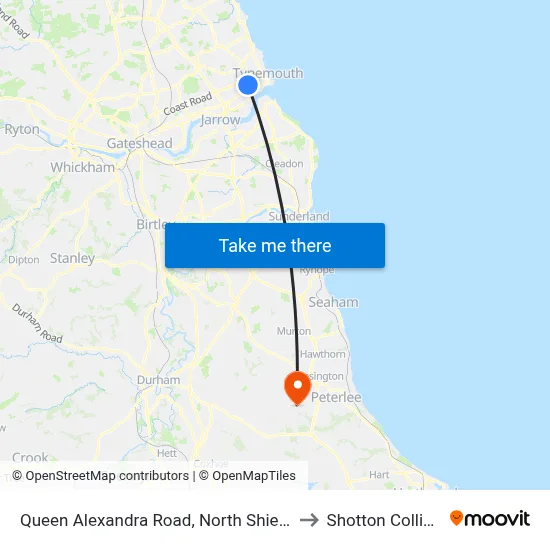 Queen Alexandra Road, North Shields to Shotton Colliery map