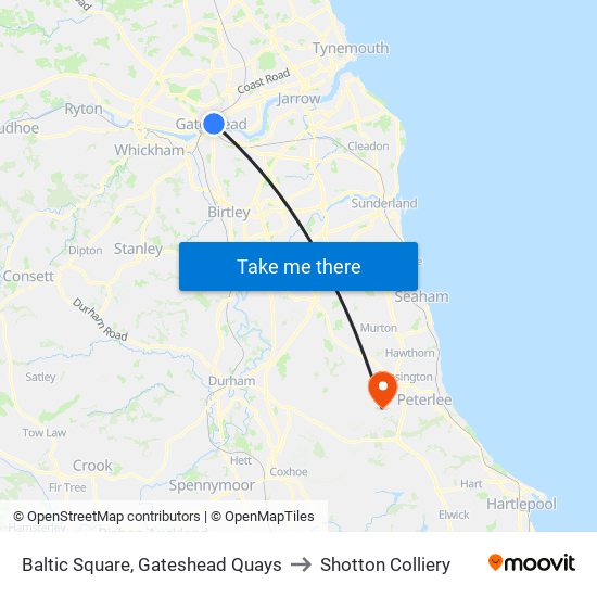 Baltic Square, Gateshead Quays to Shotton Colliery map