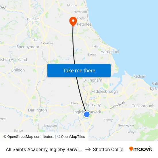 All Saints Academy, Ingleby Barwick to Shotton Colliery map