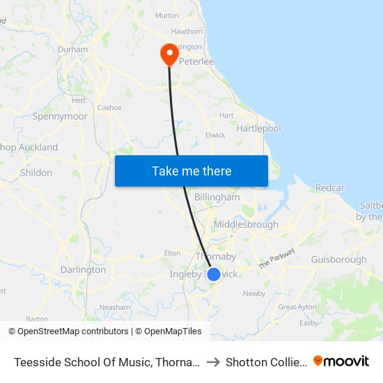 Teesside School Of Music, Thornaby to Shotton Colliery map