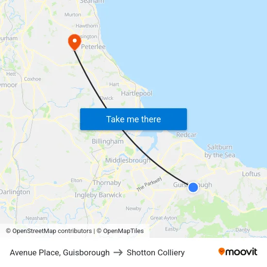 Avenue Place, Guisborough to Shotton Colliery map