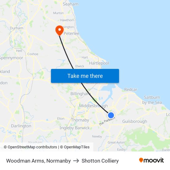 Woodman Arms, Normanby to Shotton Colliery map