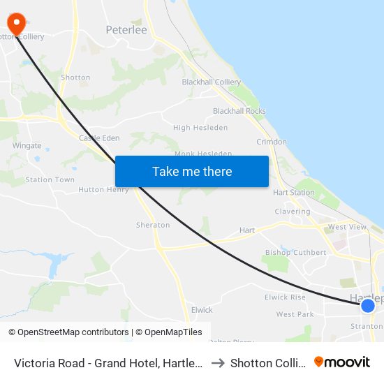 Victoria Road - Grand Hotel, Hartlepool to Shotton Colliery map