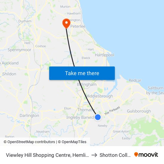 Viewley Hill Shopping Centre, Hemlington to Shotton Colliery map