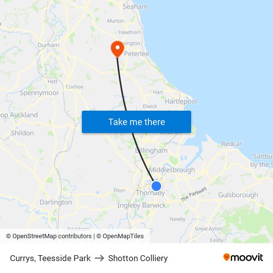 Currys, Teesside Park to Shotton Colliery map