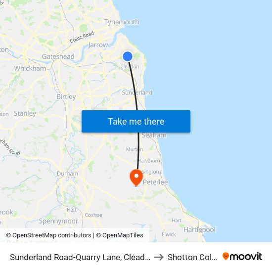Sunderland Road-Quarry Lane, Cleadon Park to Shotton Colliery map