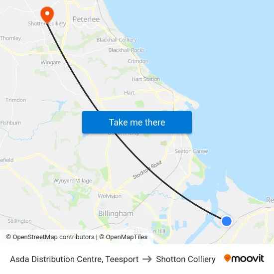 Asda Distribution Centre, Teesport to Shotton Colliery map