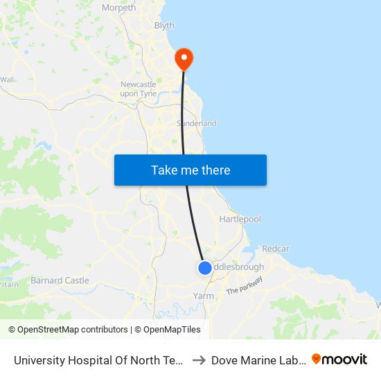 University Hospital Of North Tees, Hardwick to Dove Marine Laboratory map