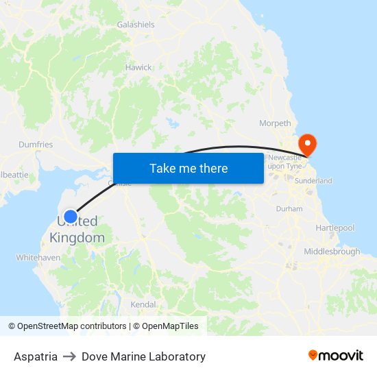 Aspatria to Dove Marine Laboratory map