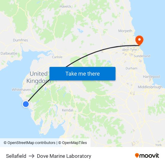 Sellafield to Dove Marine Laboratory map