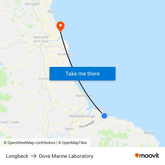 Longbeck to Dove Marine Laboratory map