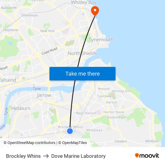 Brockley Whins to Dove Marine Laboratory map