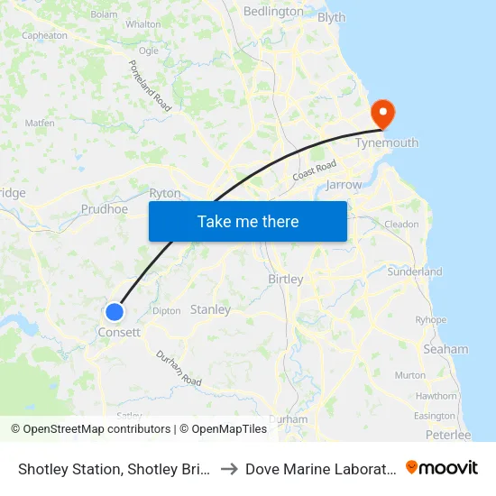 Shotley Station, Shotley Bridge to Dove Marine Laboratory map