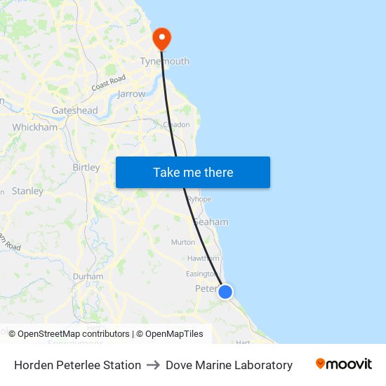 Horden Peterlee Station to Dove Marine Laboratory map