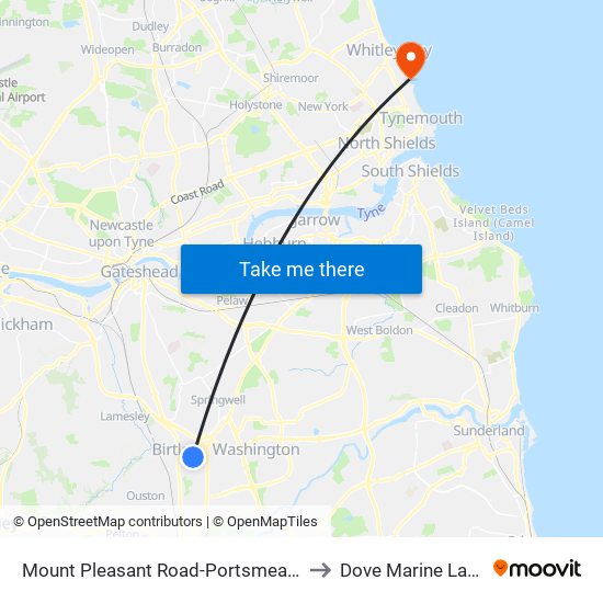 Mount Pleasant Road-Portsmead Road, Birtley to Dove Marine Laboratory map