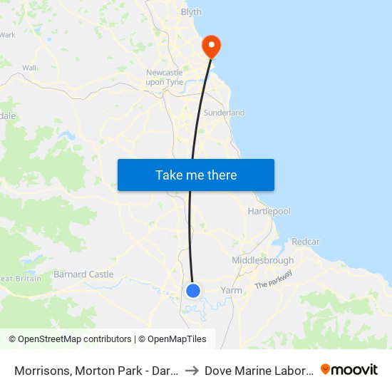 Morrisons, Morton Park - Darlington to Dove Marine Laboratory map