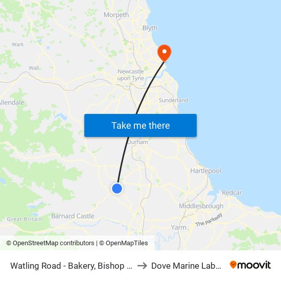 Watling Road - Bakery, Bishop Auckland to Dove Marine Laboratory map