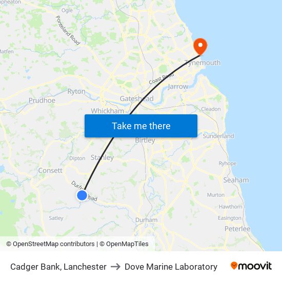 Cadger Bank, Lanchester to Dove Marine Laboratory map