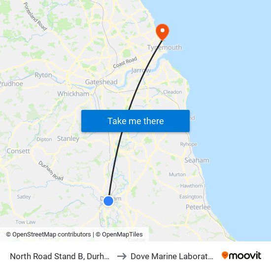 North Road Stand B, Durham to Dove Marine Laboratory map